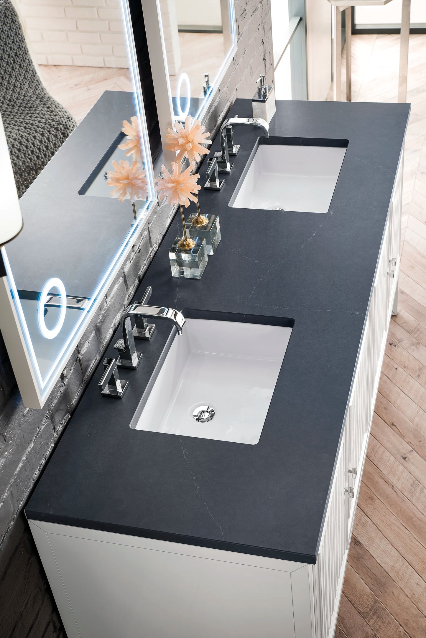 Renovate for Less Atlanta Athens 72" Double Vanity, Glossy White w/ 3 CM Charcoal Soapstone Silestone Top, view 4