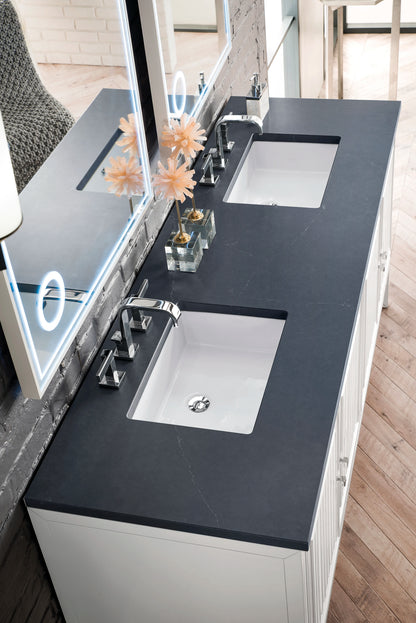 Renovate for Less Atlanta Athens 72" Double Vanity, Glossy White w/ 3 CM Charcoal Soapstone Silestone Top, view 4