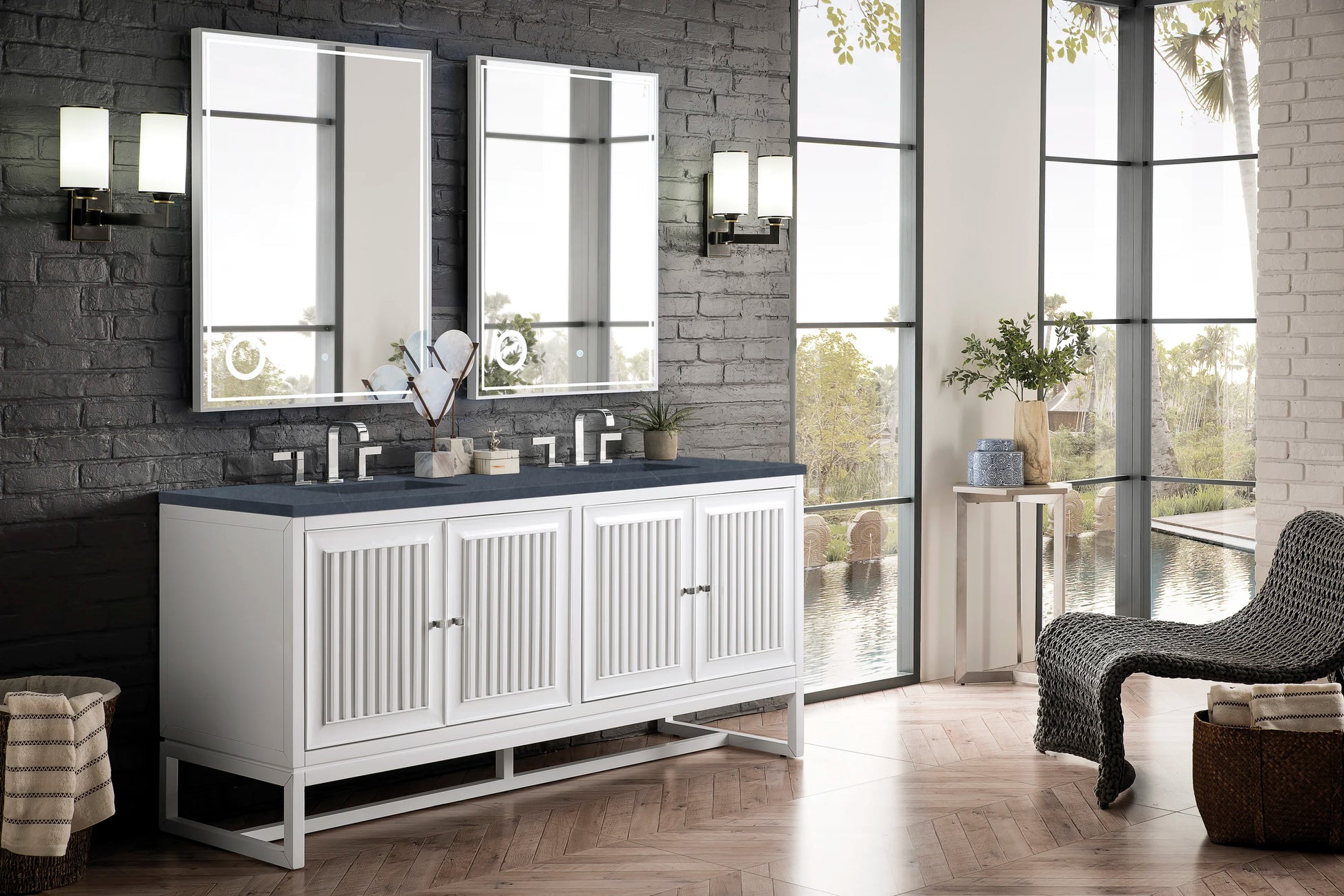 Renovate for Less Atlanta Athens 72" Double Vanity, Glossy White w/ 3 CM Charcoal Soapstone Silestone Top, view 5