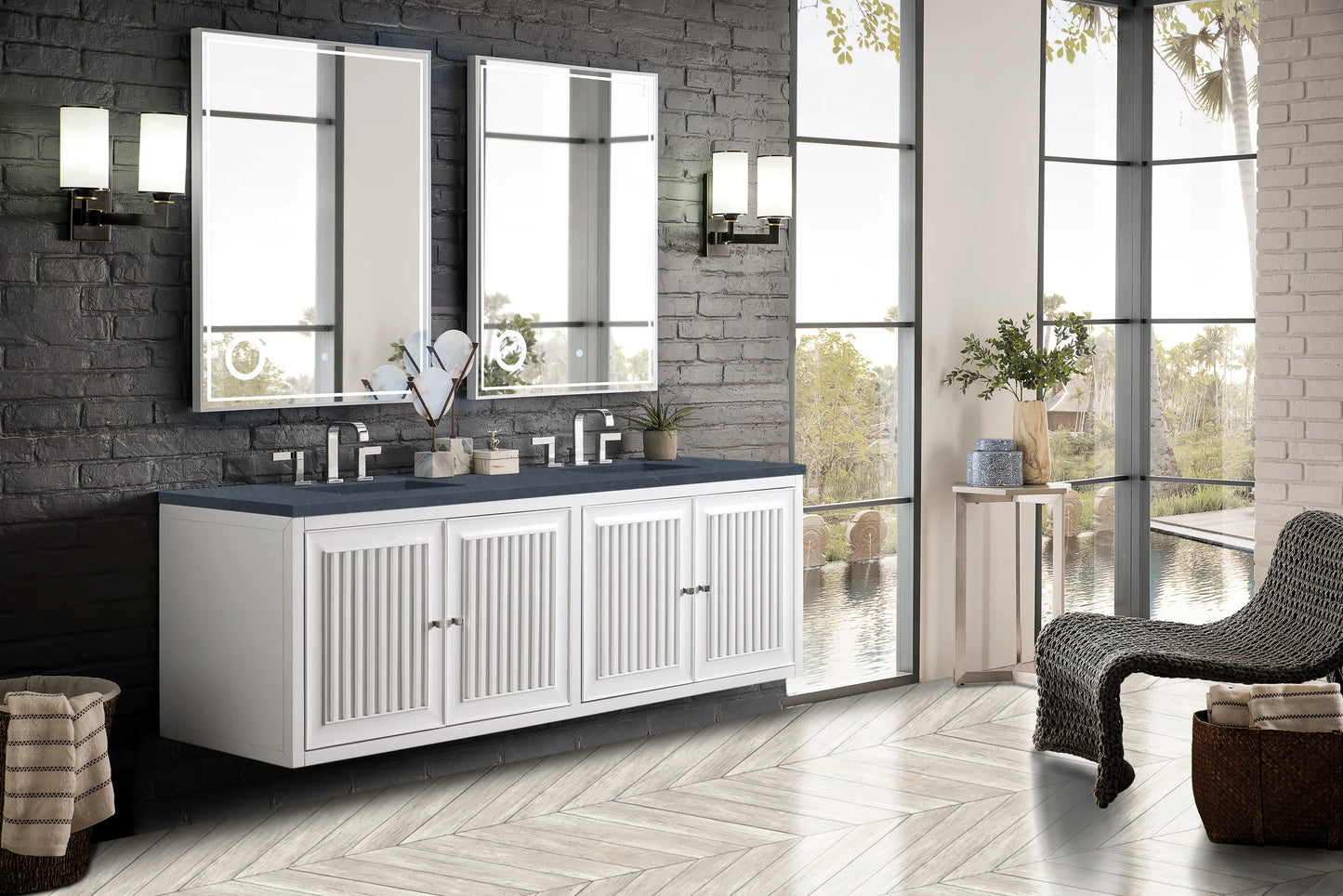 Renovate for Less Atlanta Athens 72" Double Vanity, Glossy White w/ 3 CM Charcoal Soapstone Silestone Top, view 8