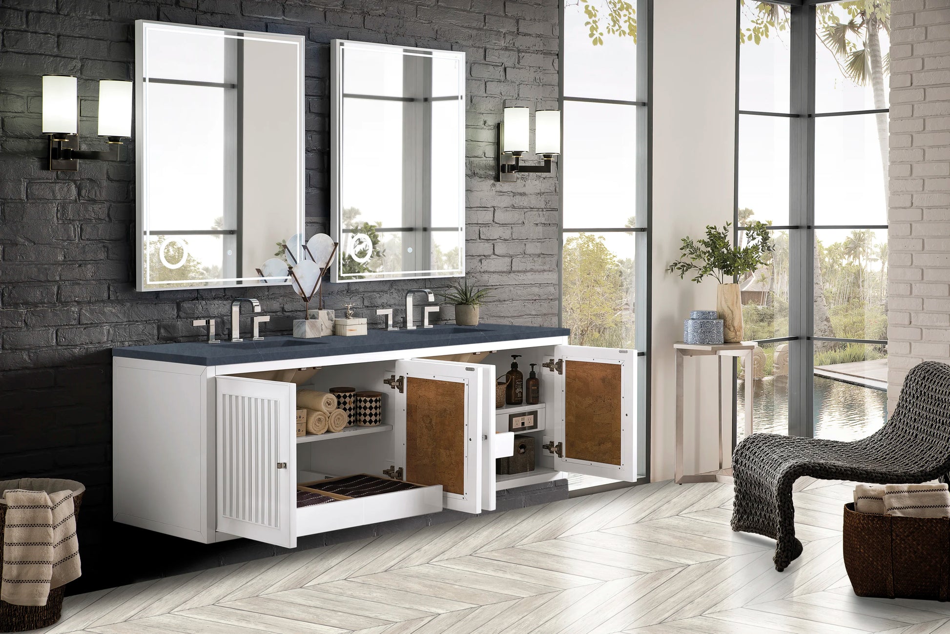 Renovate for Less Atlanta Athens 72" Double Vanity, Glossy White w/ 3 CM Charcoal Soapstone Silestone Top, view 9