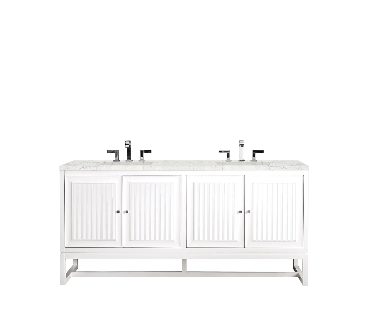 Renovate for Less Atlanta Athens 72" Double Vanity, Glossy White w/ 3 CM Eternal Jasmine Pearl Silestone Top