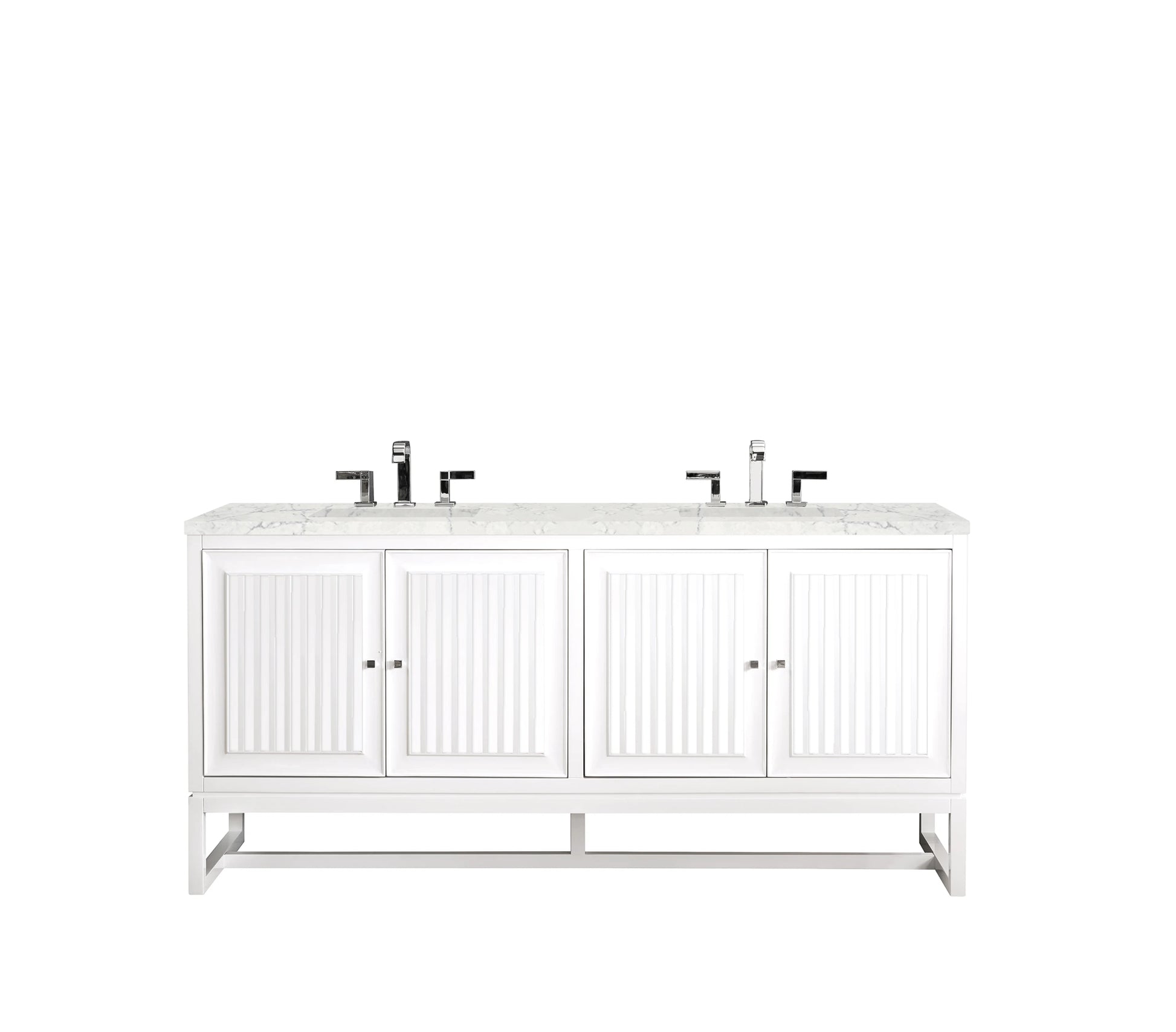 Renovate for Less Atlanta Athens 72" Double Vanity, Glossy White w/ 3 CM Eternal Jasmine Pearl Silestone Top