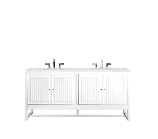 Renovate for Less Atlanta Athens 72" Double Vanity, Glossy White w/ 3 CM Eternal Jasmine Pearl Silestone Top
