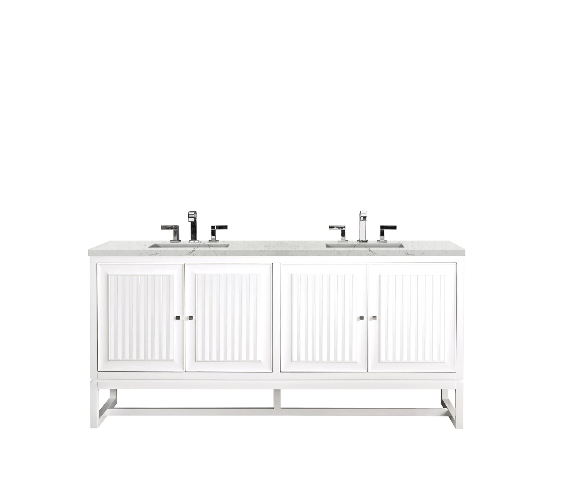 Renovate for Less Atlanta Athens 72" Double Vanity, Glossy White w/ 3 CM Eternal Jasmine Pearl Silestone Top, view 2