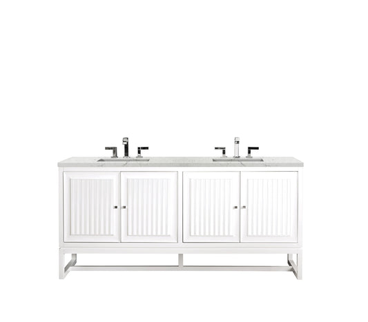Renovate for Less Atlanta Athens 72" Double Vanity, Glossy White w/ 3 CM Eternal Jasmine Pearl Silestone Top, view 2