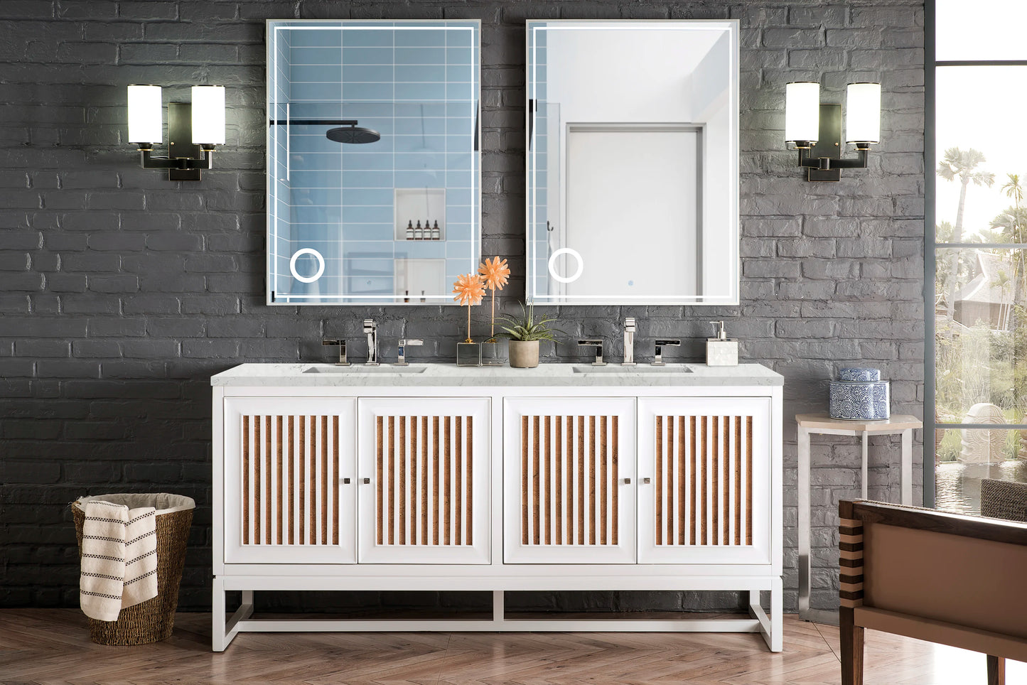 Renovate for Less Atlanta Athens 72" Double Vanity, Glossy White w/ 3 CM Eternal Jasmine Pearl Silestone Top, view 3