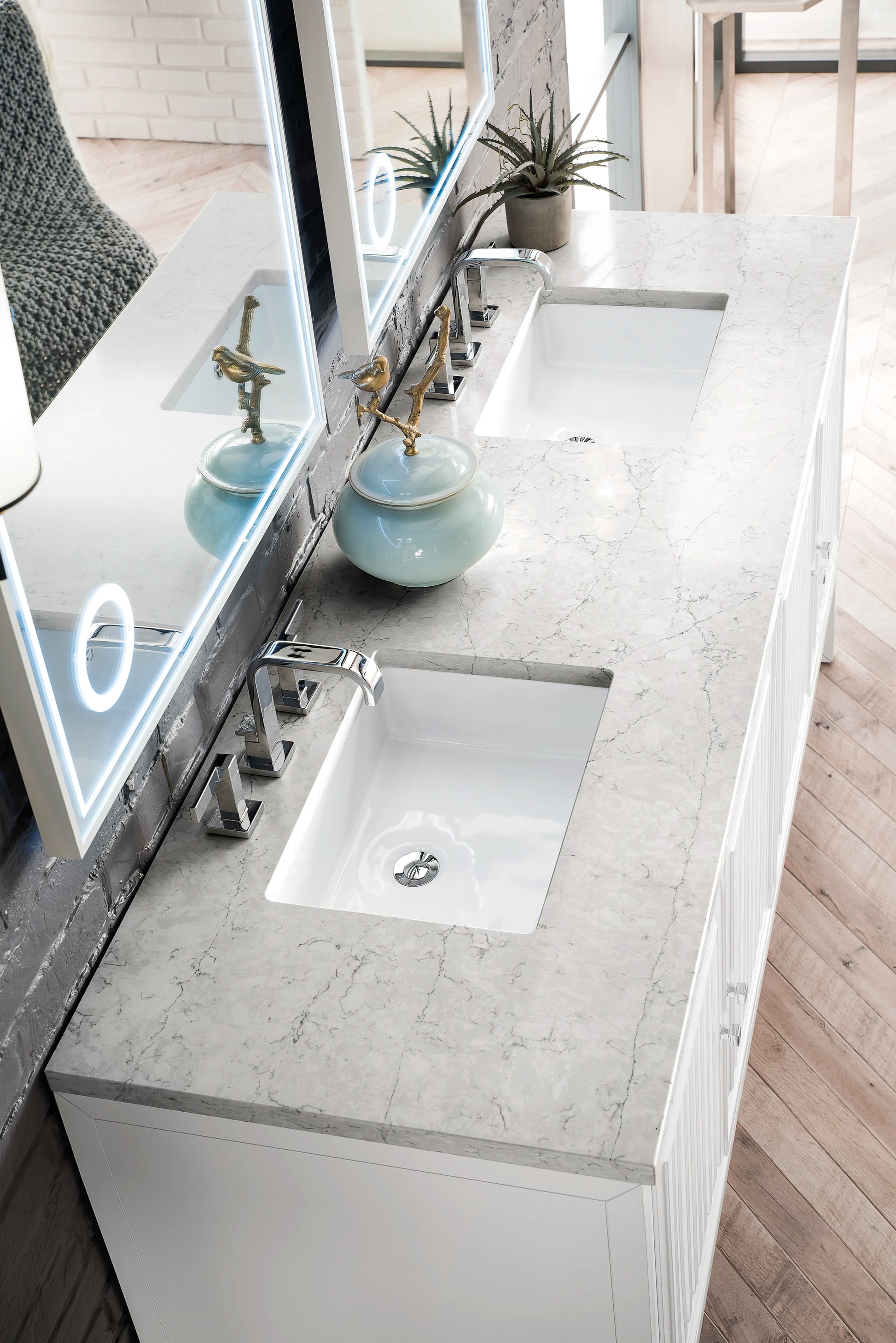 Renovate for Less Atlanta Athens 72" Double Vanity, Glossy White w/ 3 CM Eternal Jasmine Pearl Silestone Top, view 4