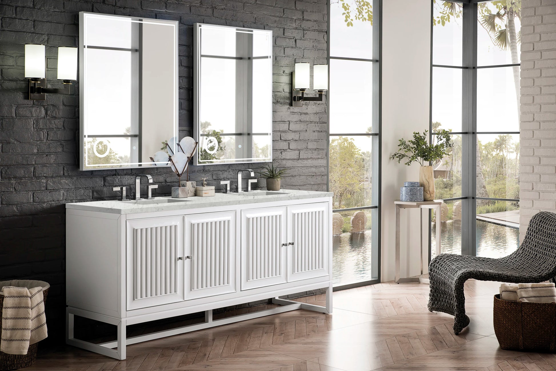 Renovate for Less Atlanta Athens 72" Double Vanity, Glossy White w/ 3 CM Eternal Jasmine Pearl Silestone Top, view 5