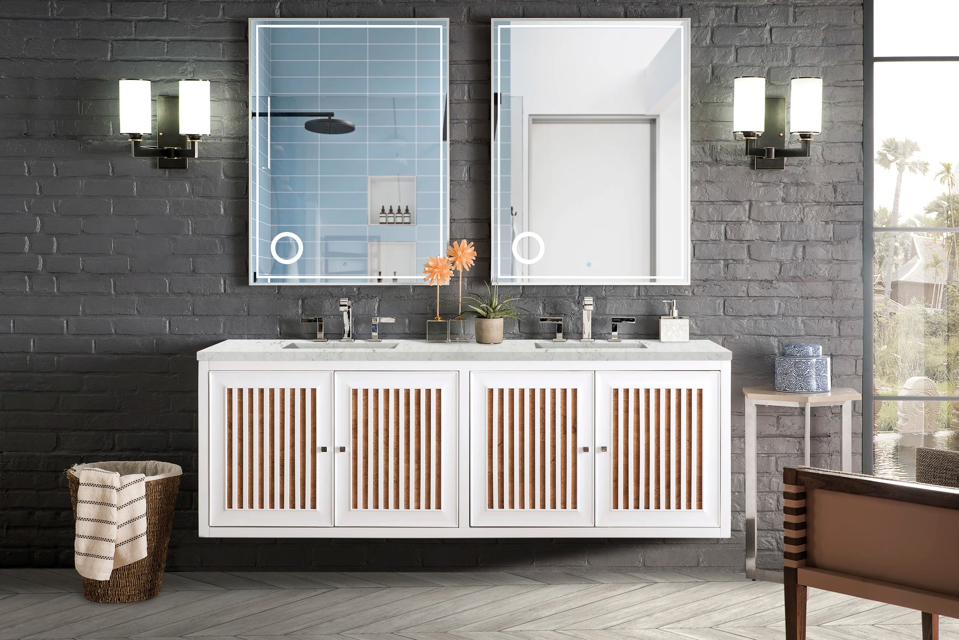 Renovate for Less Atlanta Athens 72" Double Vanity, Glossy White w/ 3 CM Eternal Jasmine Pearl Silestone Top, view 7