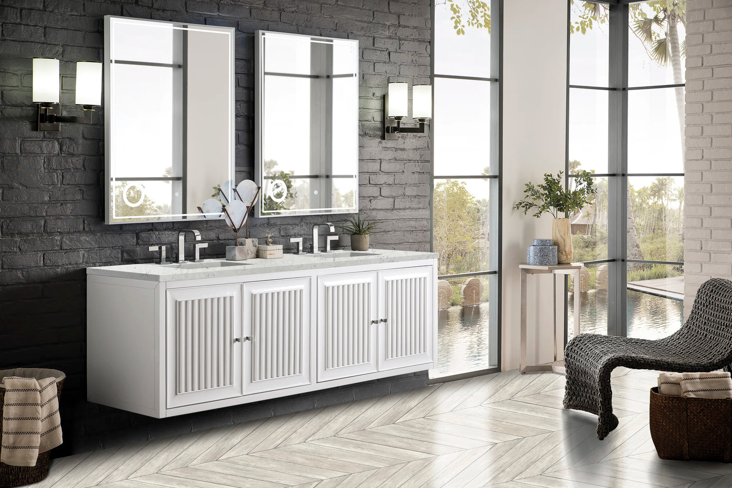 Renovate for Less Atlanta Athens 72" Double Vanity, Glossy White w/ 3 CM Eternal Jasmine Pearl Silestone Top, view 8