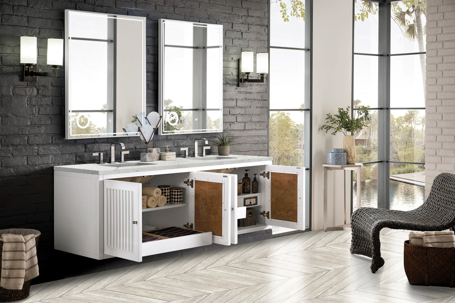 Renovate for Less Atlanta Athens 72" Double Vanity, Glossy White w/ 3 CM Eternal Jasmine Pearl Silestone Top, view 9