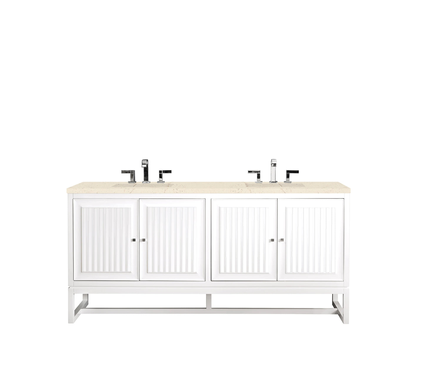 Renovate for Less Atlanta Athens 72" Double Vanity, Glossy White w/ 3 CM Eternal Marfil Top