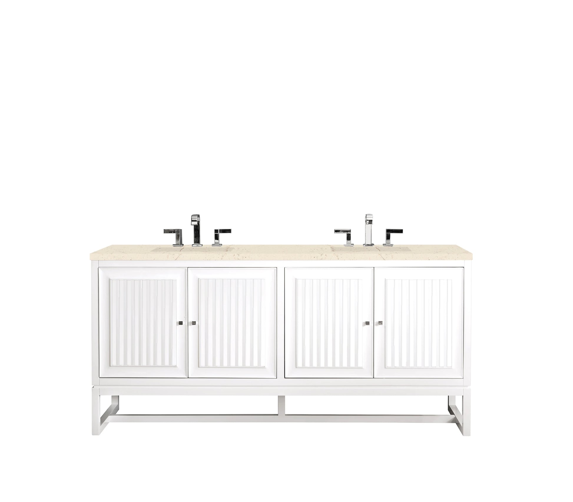 Renovate for Less Atlanta Athens 72" Double Vanity, Glossy White w/ 3 CM Eternal Marfil Top