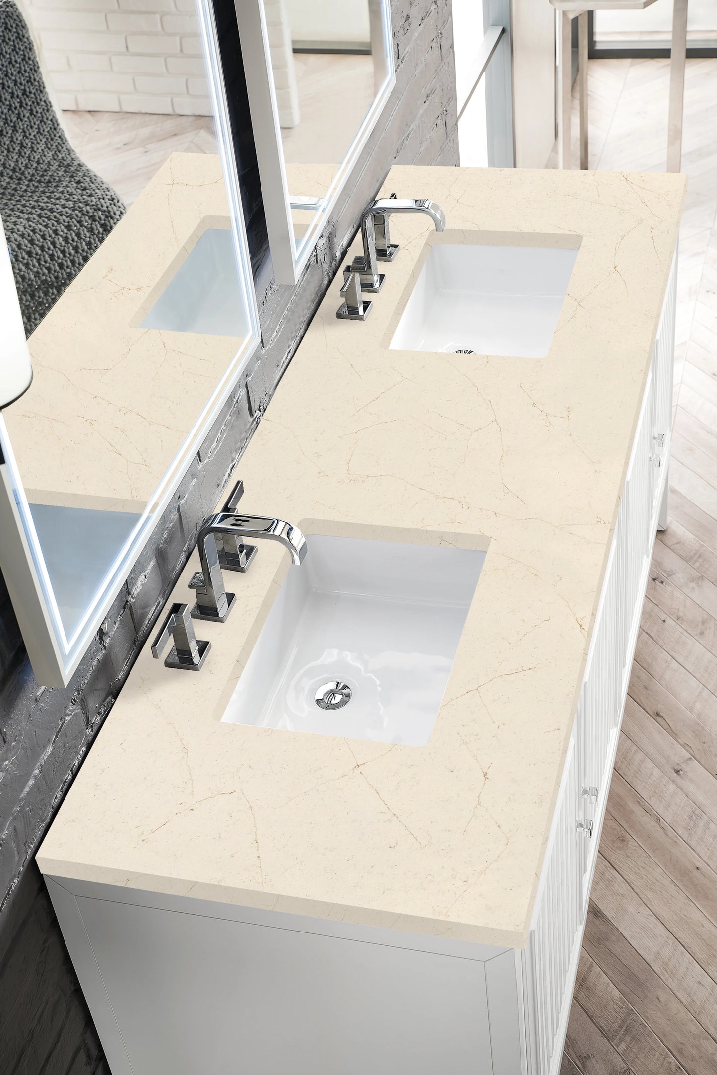 Renovate for Less Atlanta Athens 72" Double Vanity, Glossy White w/ 3 CM Eternal Marfil Top, view 4
