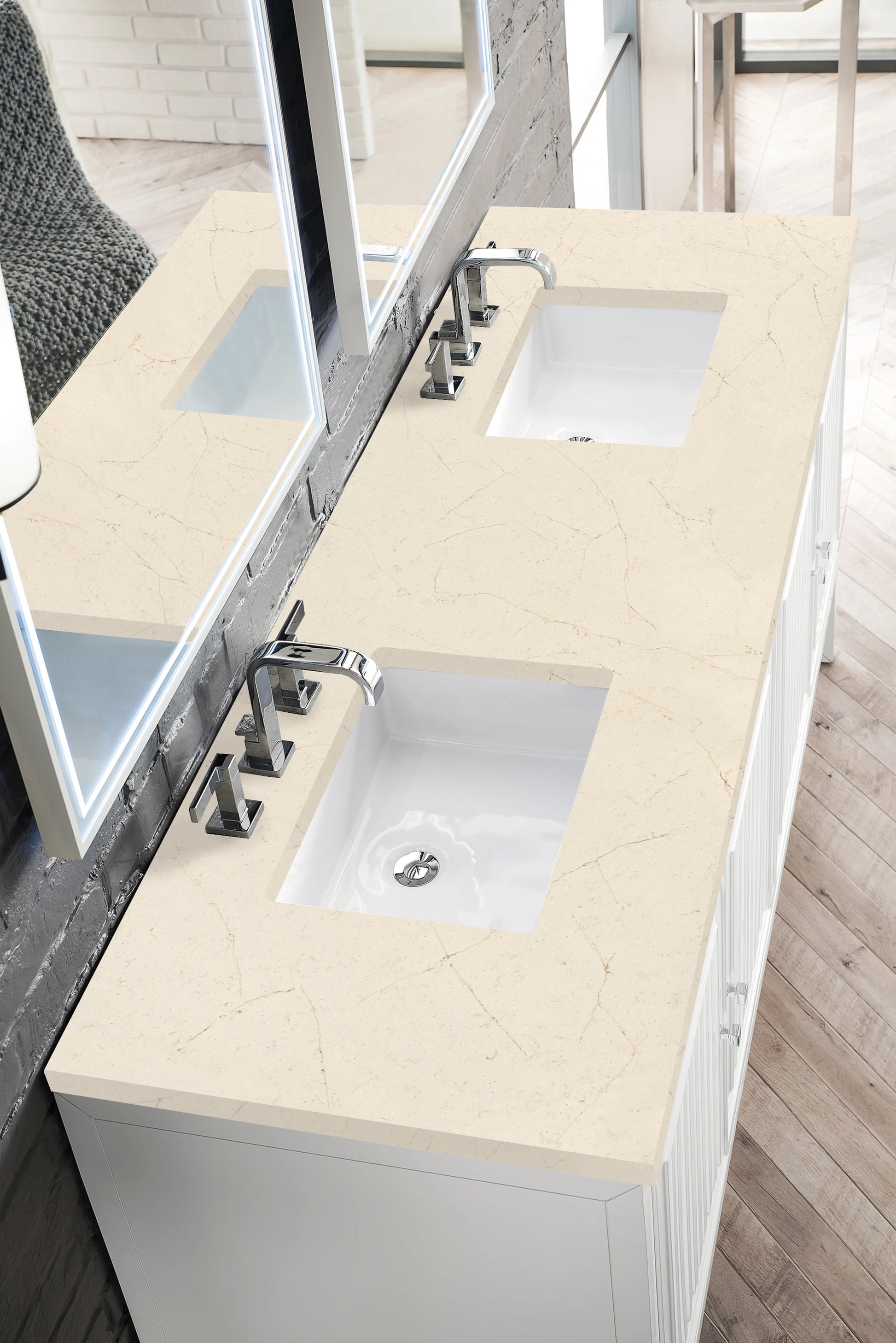Renovate for Less Atlanta Athens 72" Double Vanity, Glossy White w/ 3 CM Eternal Marfil Top, view 4