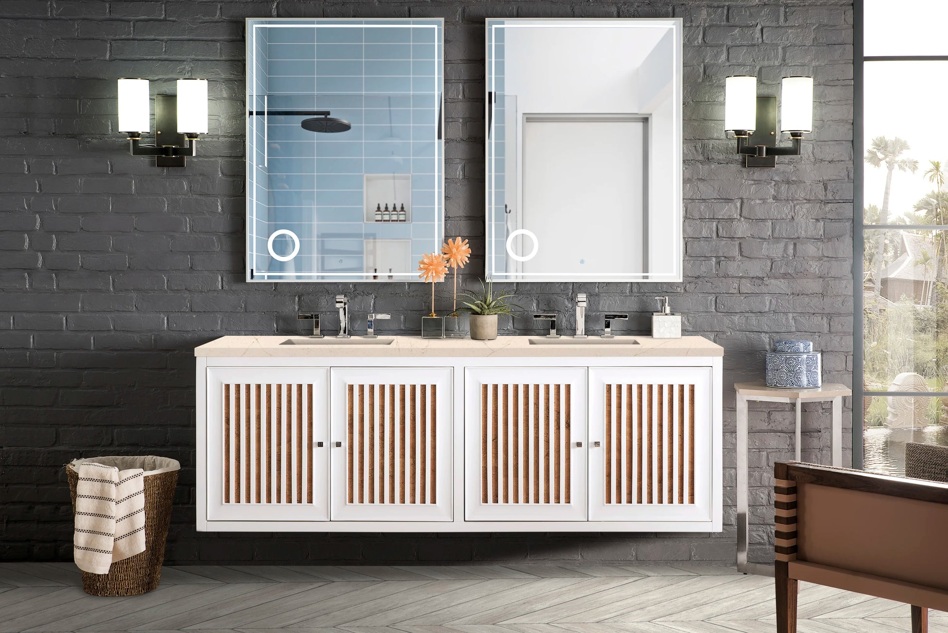 Renovate for Less Atlanta Athens 72" Double Vanity, Glossy White w/ 3 CM Eternal Marfil Top, view 7