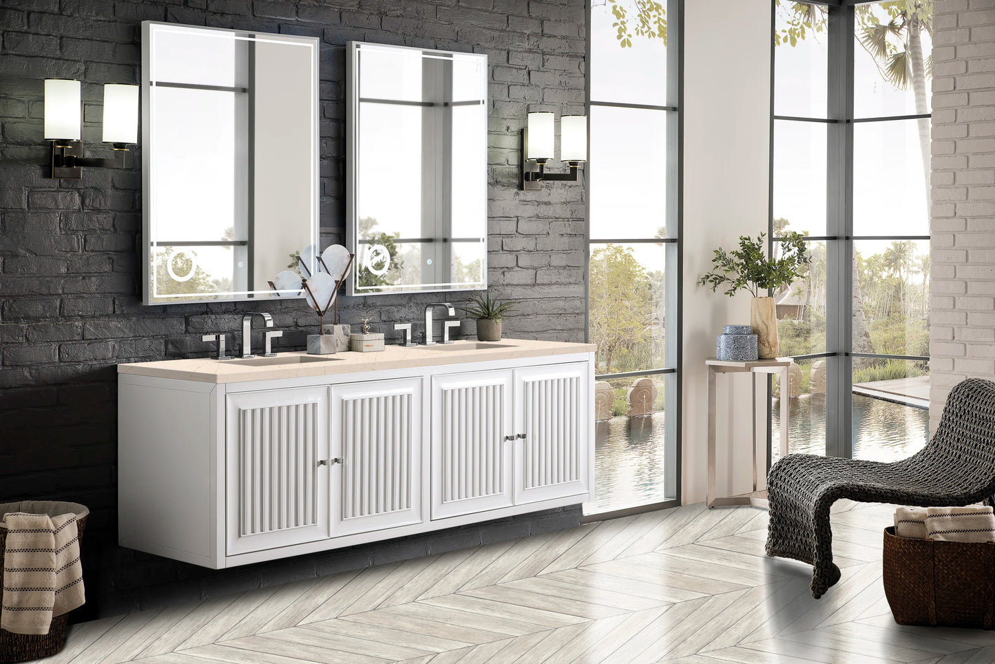 Renovate for Less Atlanta Athens 72" Double Vanity, Glossy White w/ 3 CM Eternal Marfil Top, view 8