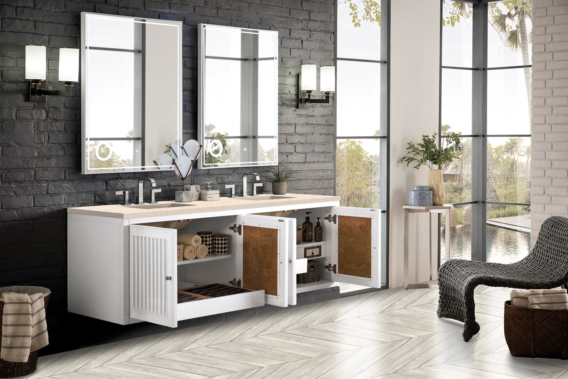 Renovate for Less Atlanta Athens 72" Double Vanity, Glossy White w/ 3 CM Eternal Marfil Top, view 9