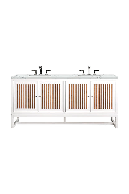 Renovate for Less Atlanta Athens 72" Double Vanity, Glossy White w/ 3 CM Ethereal Noctis Top