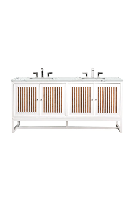 Renovate for Less Atlanta Athens 72" Double Vanity, Glossy White w/ 3 CM Ethereal Noctis Top