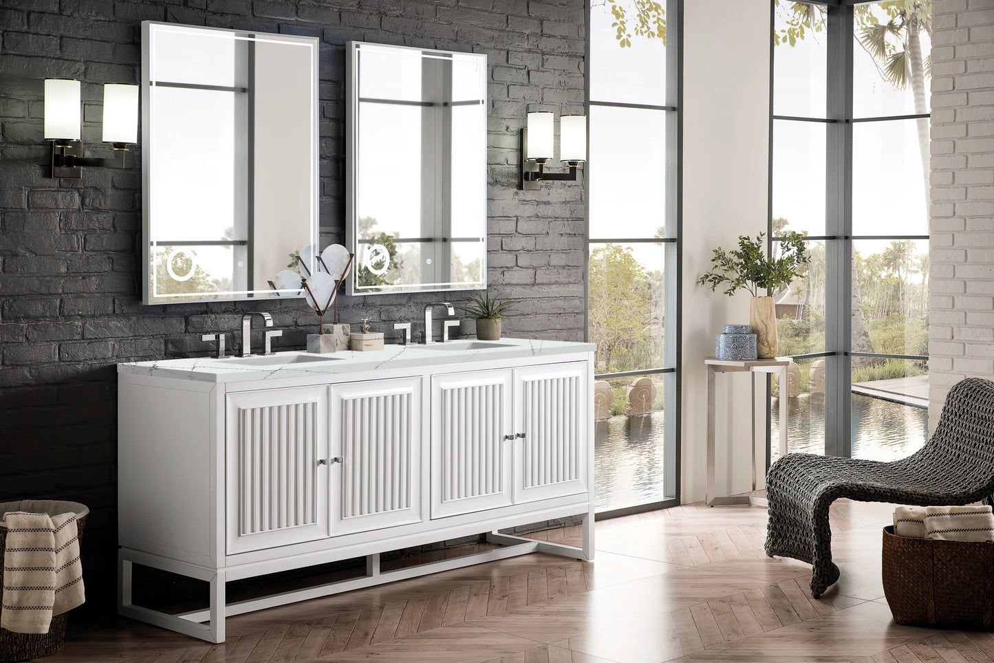 Renovate for Less Atlanta Athens 72" Double Vanity, Glossy White w/ 3 CM Ethereal Noctis Top, view 3