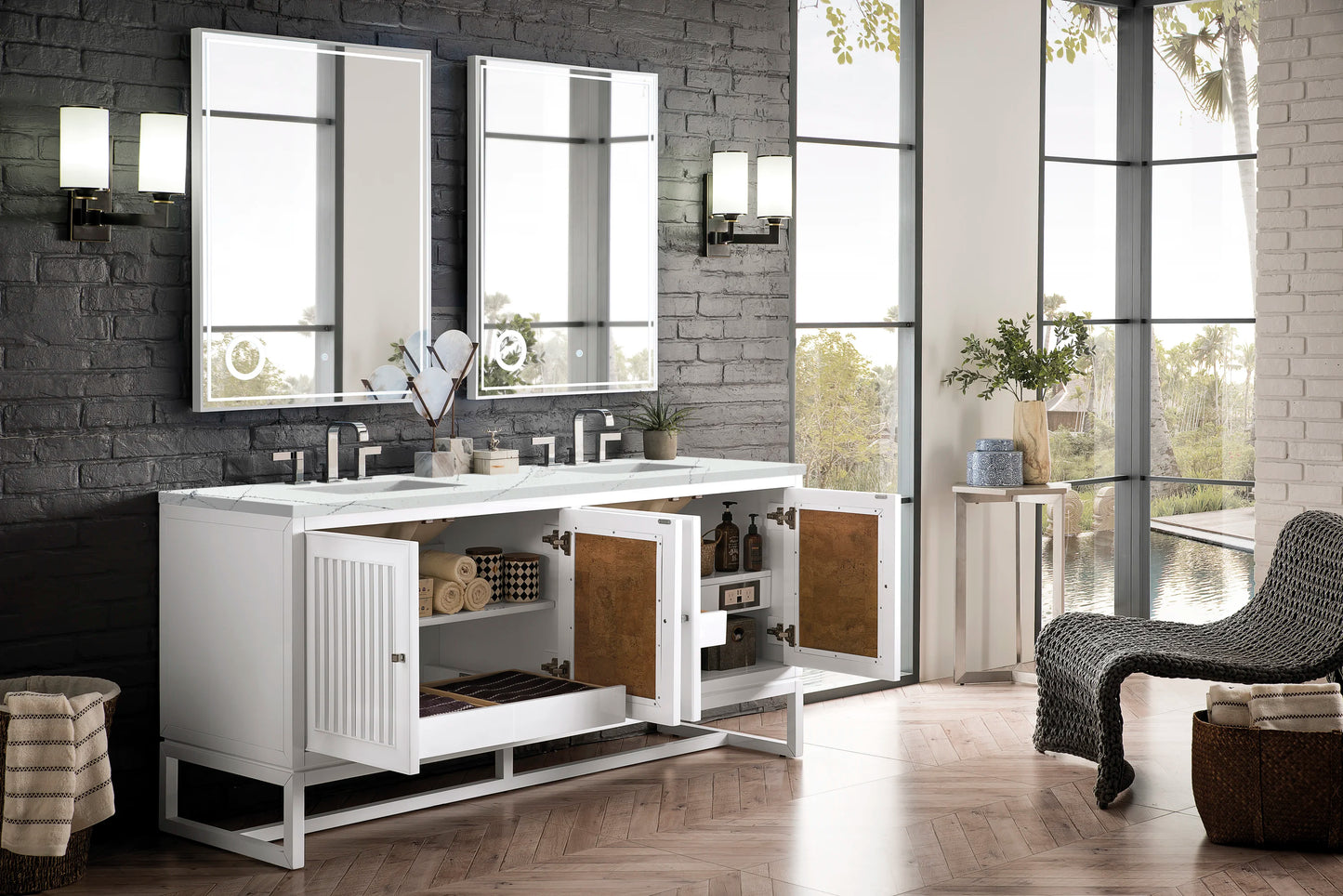 Renovate for Less Atlanta Athens 72" Double Vanity, Glossy White w/ 3 CM Ethereal Noctis Top, view 4