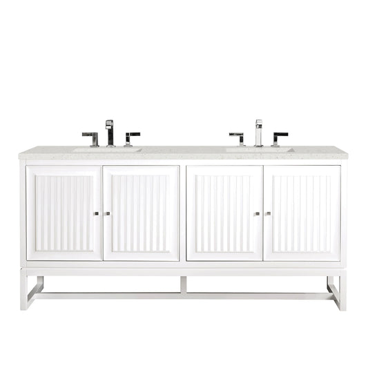 Renovate for Less Atlanta Athens 72" Double Vanity, Glossy White w/ 3 CM Lime Delight Silestone Top