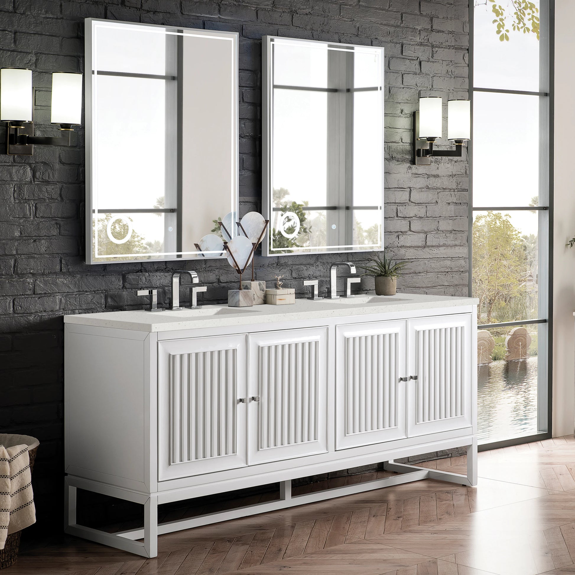 Renovate for Less Atlanta Athens 72" Double Vanity, Glossy White w/ 3 CM Lime Delight Silestone Top, view 3