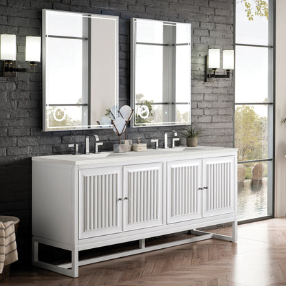 Renovate for Less Atlanta Athens 72" Double Vanity, Glossy White w/ 3 CM Lime Delight Silestone Top, view 3