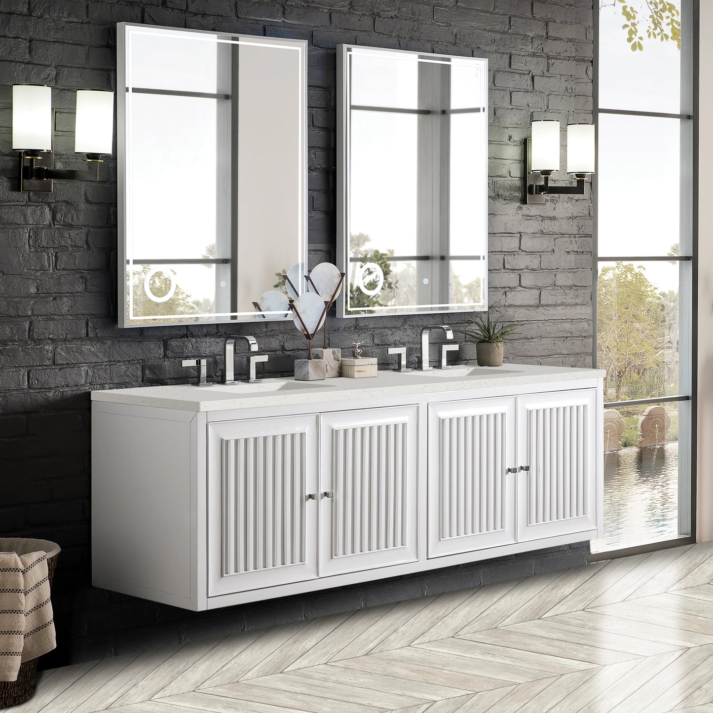 Renovate for Less Atlanta Athens 72" Double Vanity, Glossy White w/ 3 CM Lime Delight Silestone Top, view 4