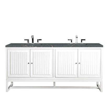 Renovate for Less Atlanta Athens 72" Double Vanity, Glossy White w/ 3 CM Parisien Bleu Silestone Top