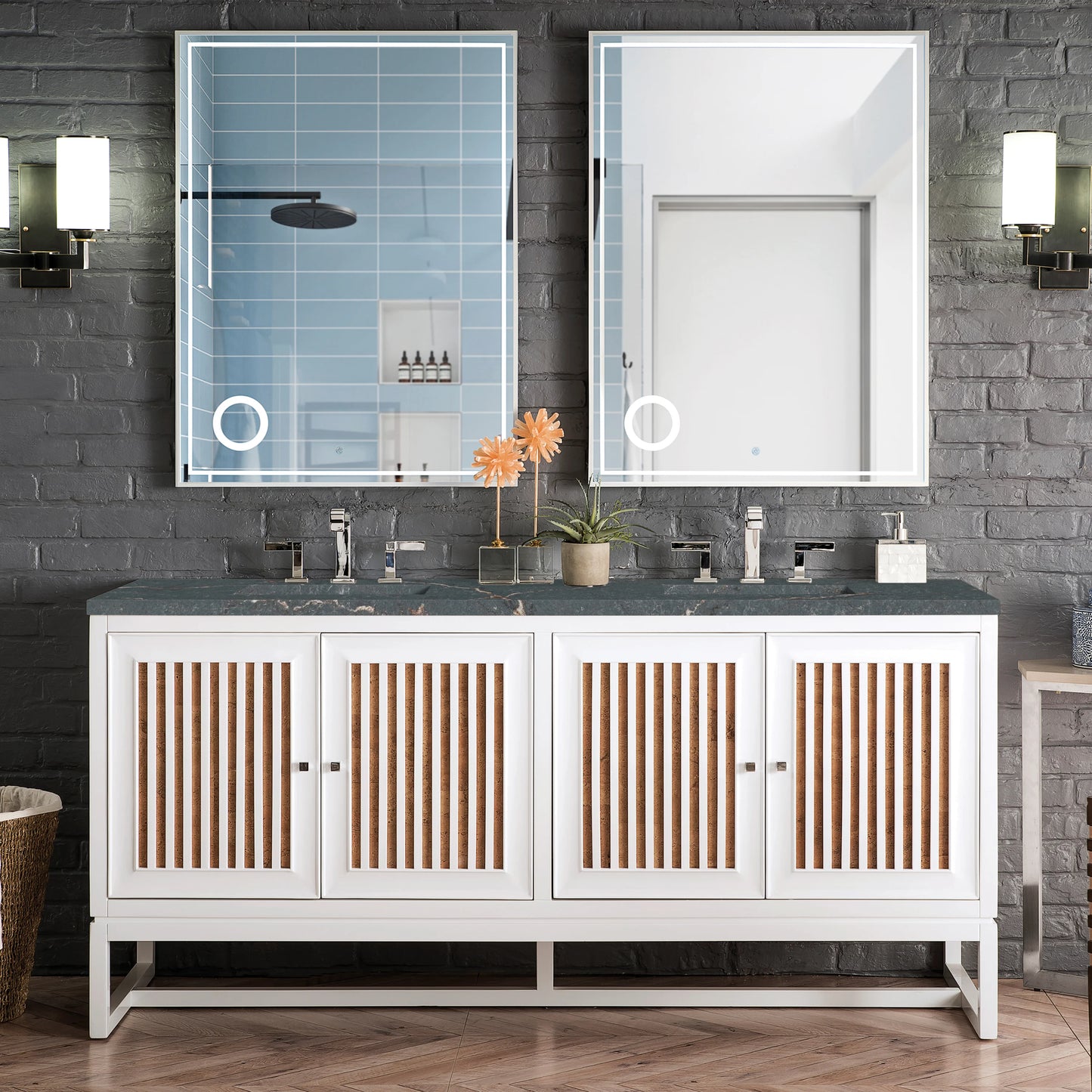 Renovate for Less Atlanta Athens 72" Double Vanity, Glossy White w/ 3 CM Parisien Bleu Silestone Top, view 2