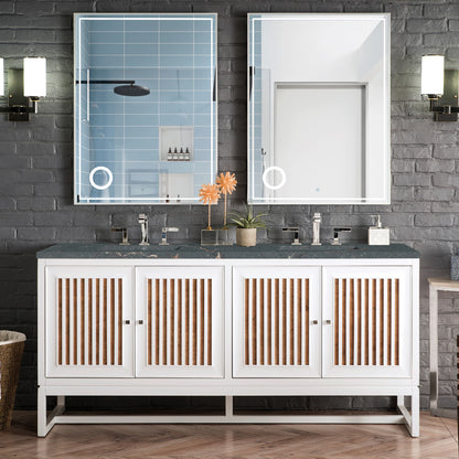 Renovate for Less Atlanta Athens 72" Double Vanity, Glossy White w/ 3 CM Parisien Bleu Silestone Top, view 2