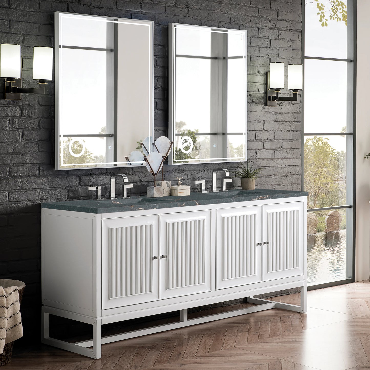 Renovate for Less Atlanta Athens 72" Double Vanity, Glossy White w/ 3 CM Parisien Bleu Silestone Top, view 3