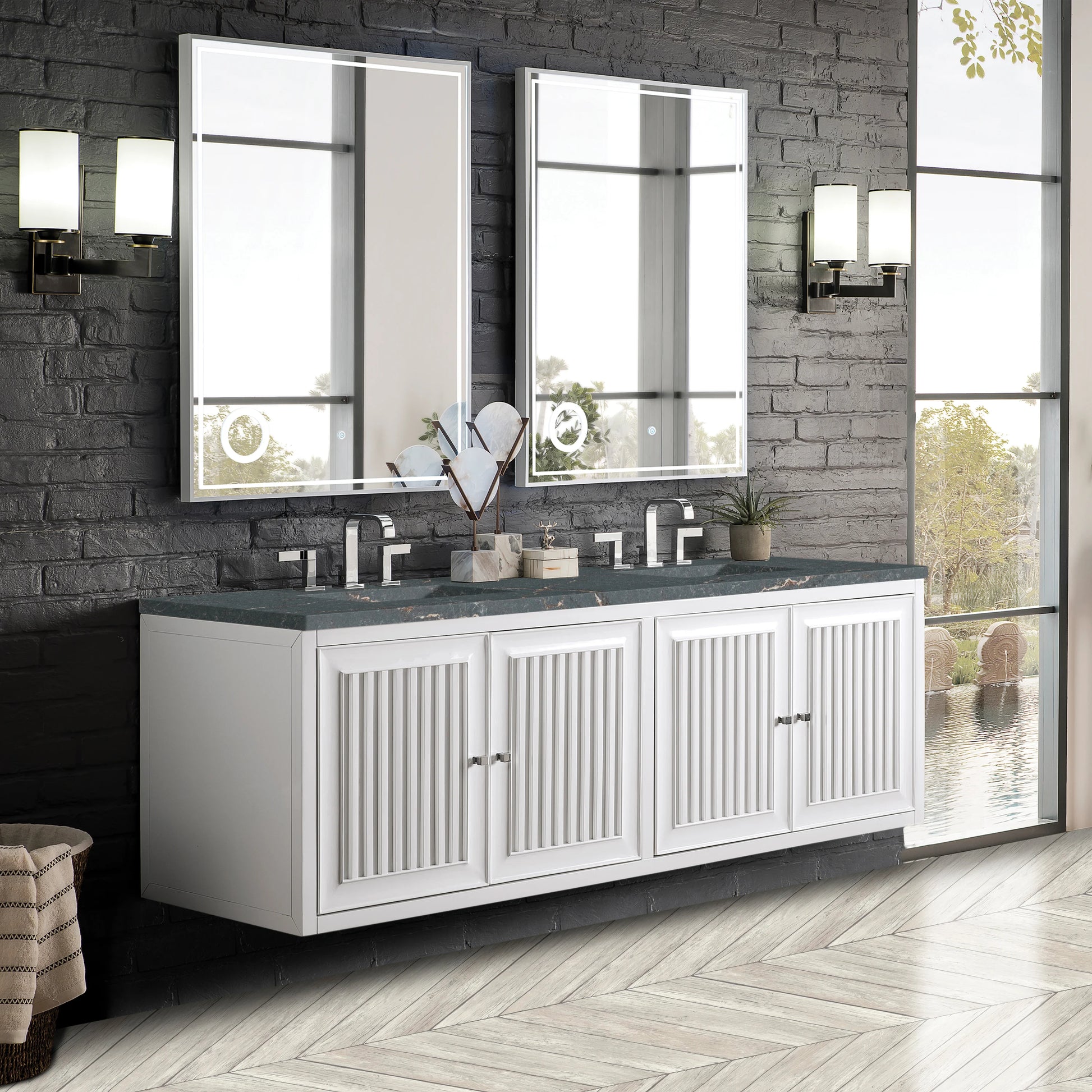 Renovate for Less Atlanta Athens 72" Double Vanity, Glossy White w/ 3 CM Parisien Bleu Silestone Top, view 4