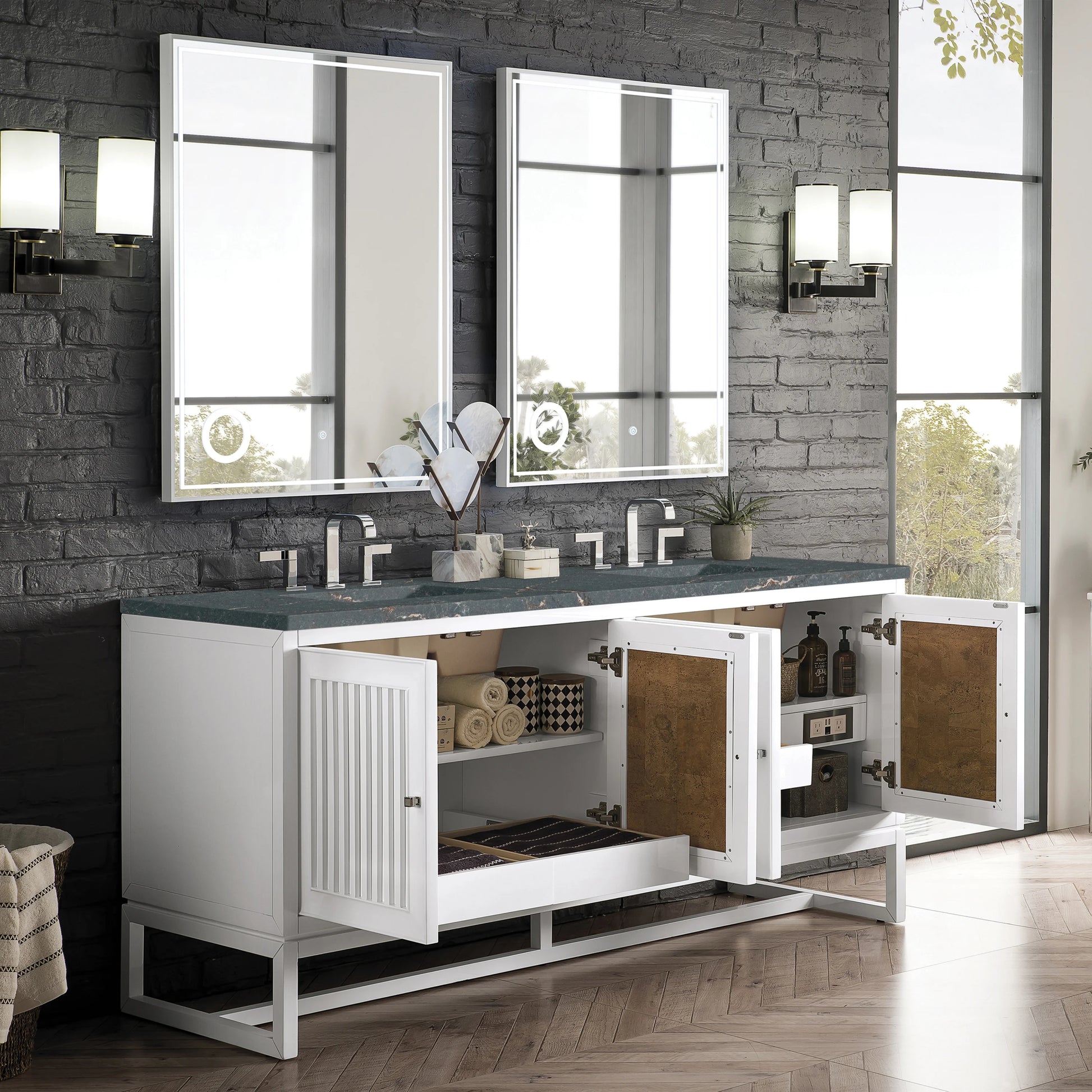 Renovate for Less Atlanta Athens 72" Double Vanity, Glossy White w/ 3 CM Parisien Bleu Silestone Top, view 5