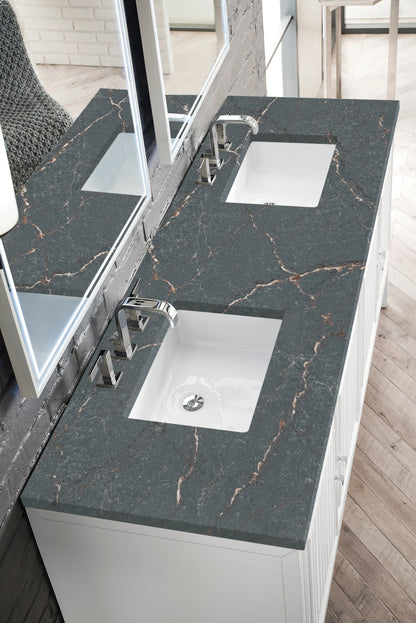 Renovate for Less Atlanta Athens 72" Double Vanity, Glossy White w/ 3 CM Parisien Bleu Silestone Top, view 7