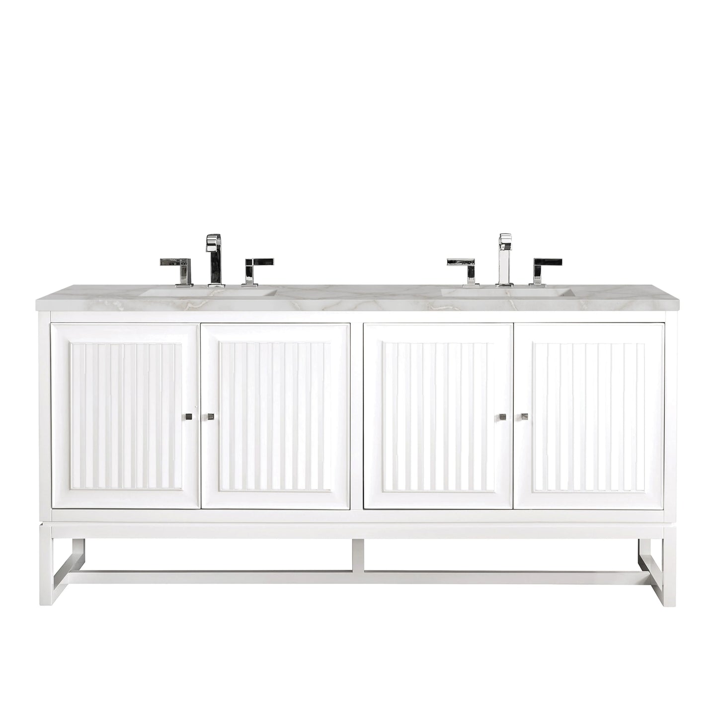 Renovate for Less Atlanta Athens 72" Double Vanity, Glossy White w/ 3 CM Victorian Silver Silestone Top