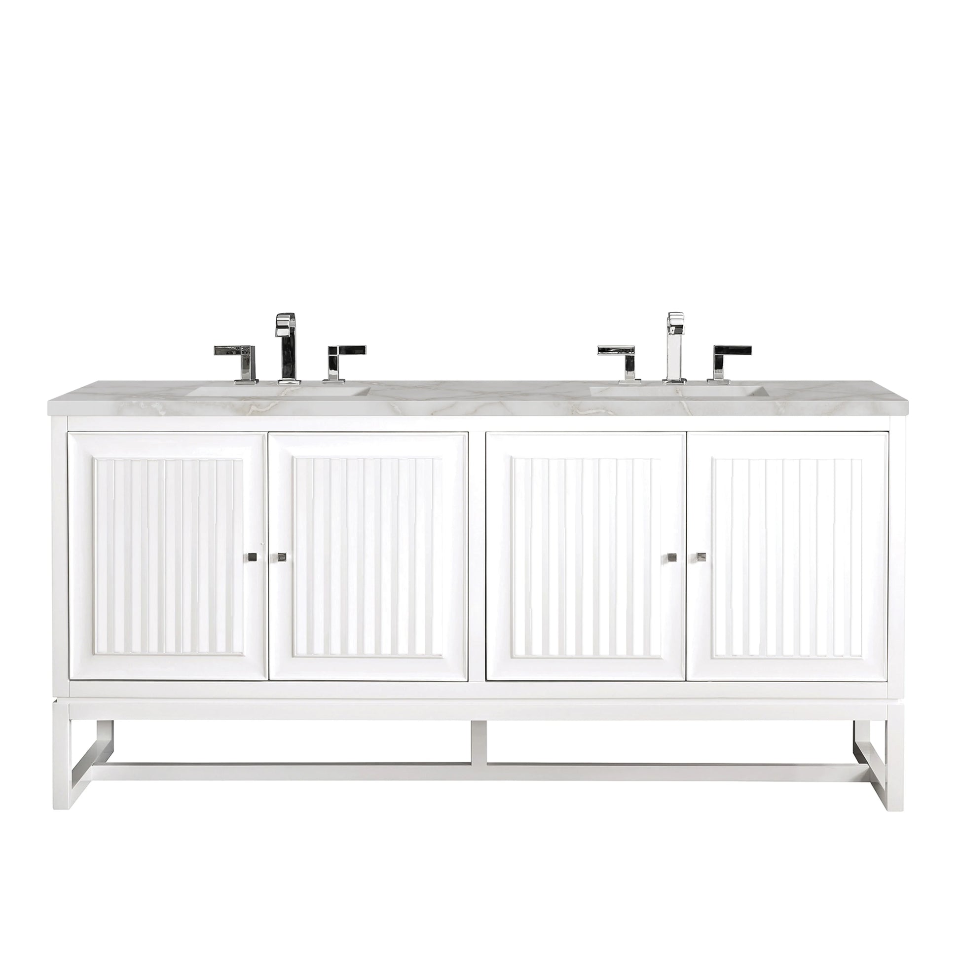 Renovate for Less Atlanta Athens 72" Double Vanity, Glossy White w/ 3 CM Victorian Silver Silestone Top