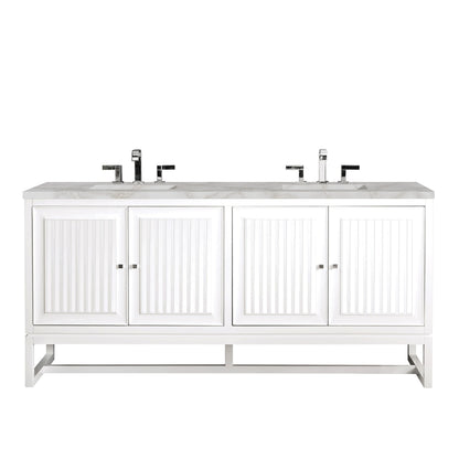Renovate for Less Atlanta Athens 72" Double Vanity, Glossy White w/ 3 CM Victorian Silver Silestone Top