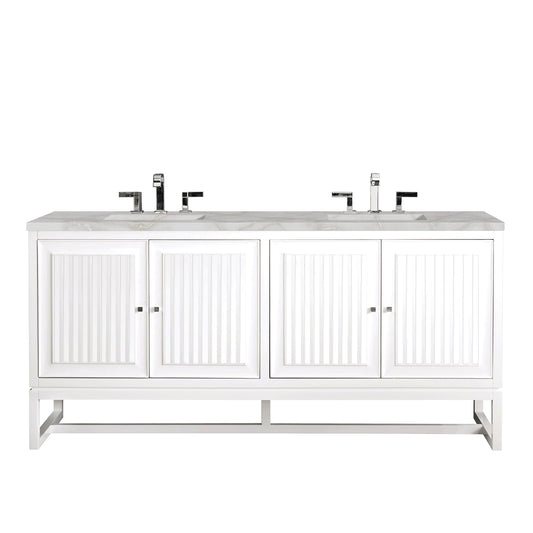 Renovate for Less Atlanta Athens 72" Double Vanity, Glossy White w/ 3 CM Victorian Silver Silestone Top