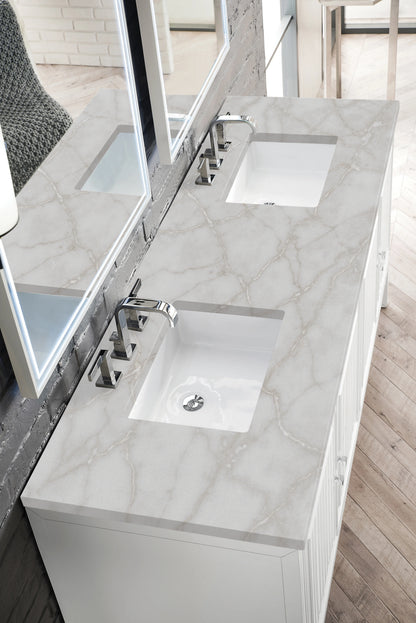 Renovate for Less Atlanta Athens 72" Double Vanity, Glossy White w/ 3 CM Victorian Silver Silestone Top, view 7