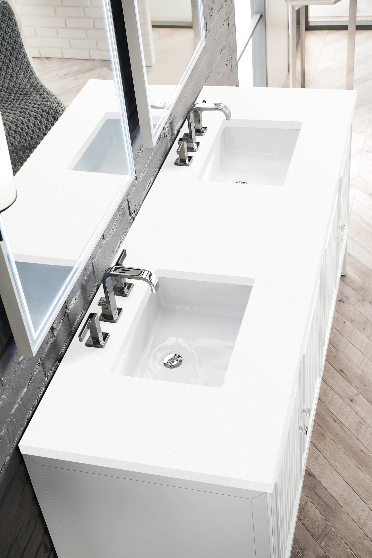 Renovate for Less Atlanta Athens 72" Double Vanity, Glossy White w/ 3 CM White Zeus Silestone Top, view 4
