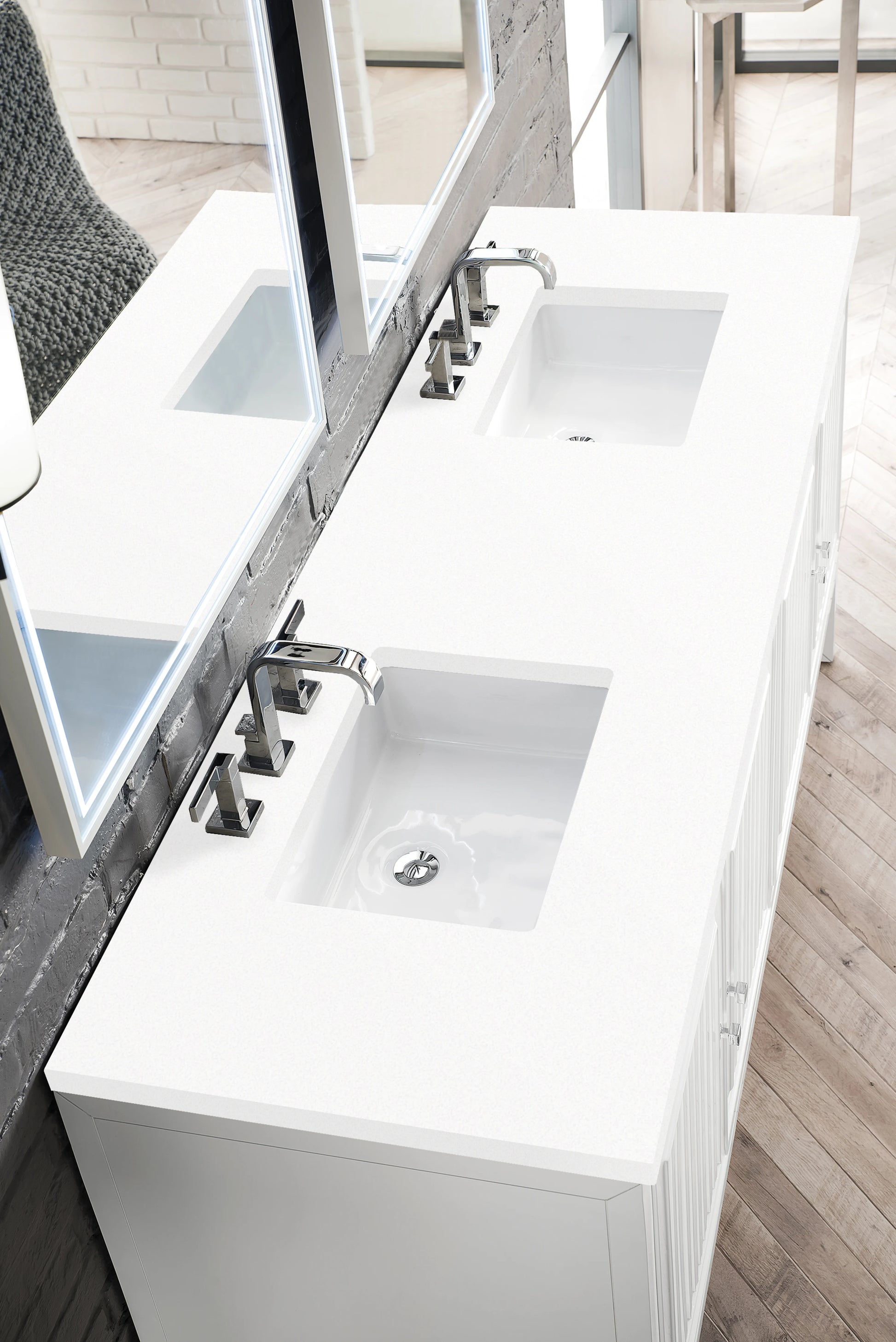 Renovate for Less Atlanta Athens 72" Double Vanity, Glossy White w/ 3 CM White Zeus Silestone Top, view 4