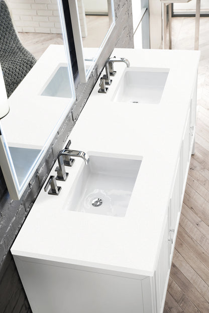 Renovate for Less Atlanta Athens 72" Double Vanity, Glossy White w/ 3 CM White Zeus Silestone Top, view 4