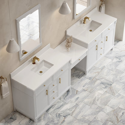 Bellshire 120" Dual Vanity Set with 24" Make-Up Counter, Bright White w/Single Hole 3 cm White Zeus Silestone T, view 5