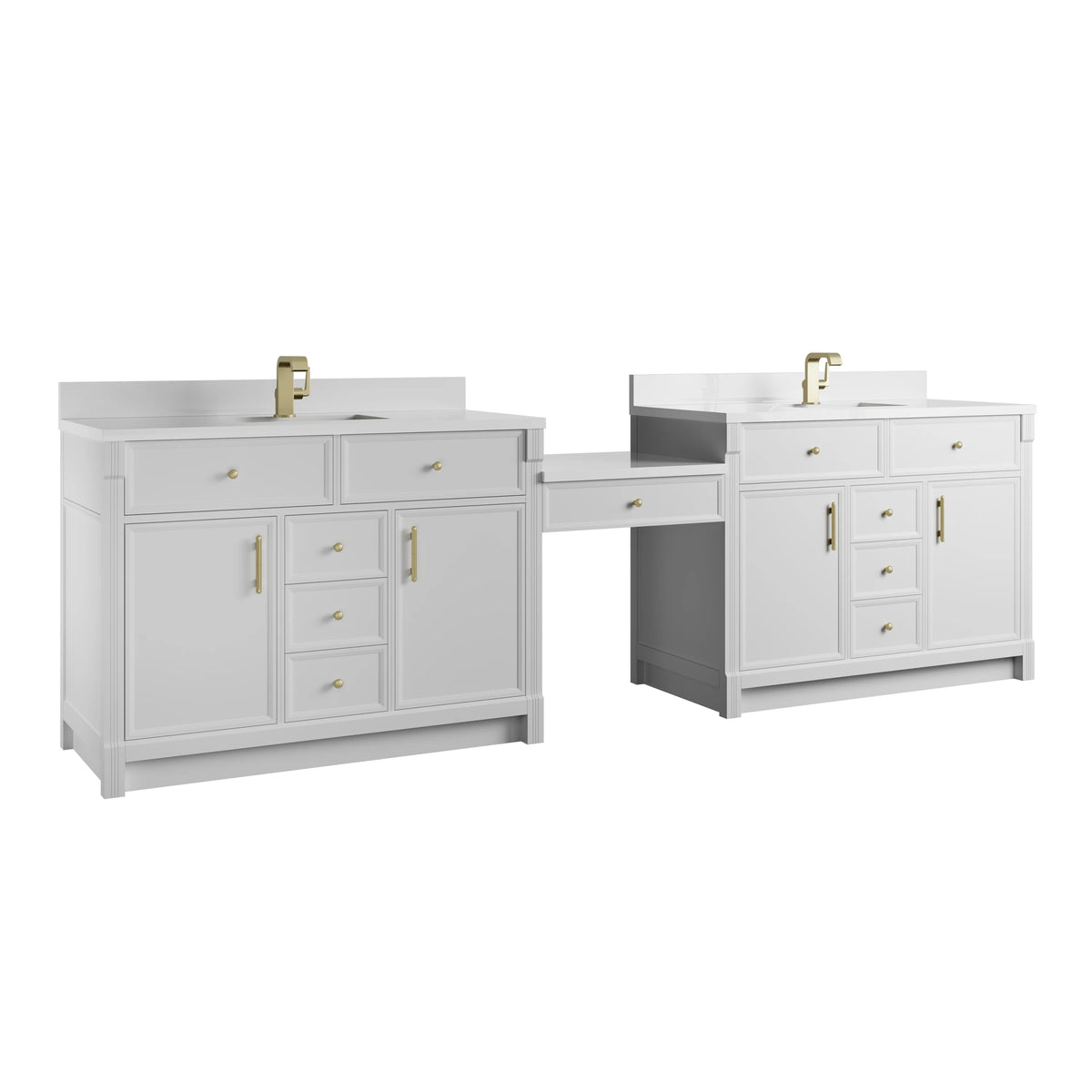 Bellshire 120" Dual Vanity Set with 24" Make-Up Counter, Bright White w/Single Hole 3 cm White Zeus Silestone T, view 6