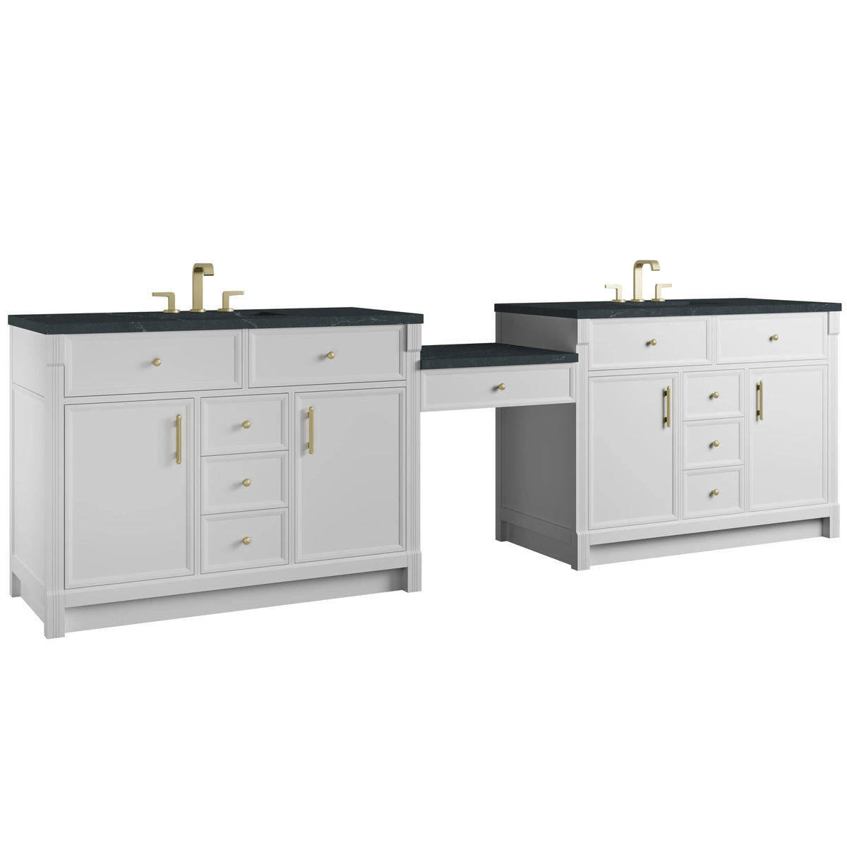 Bellshire 120" Dual Vanity Set with 24" Make-Up Counter, Bright White w/3 cm Charcoal Soapstone Silestone Top, view 5