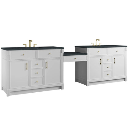 Bellshire 120" Dual Vanity Set with 24" Make-Up Counter, Bright White w/3 cm Charcoal Soapstone Silestone Top, view 5